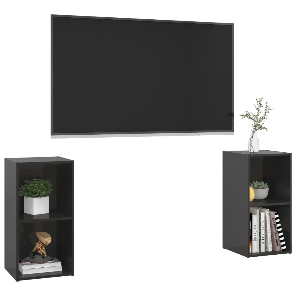 TV Cabinets 2 pcs High Gloss Black 72x35x36.5 cm Engineered Wood