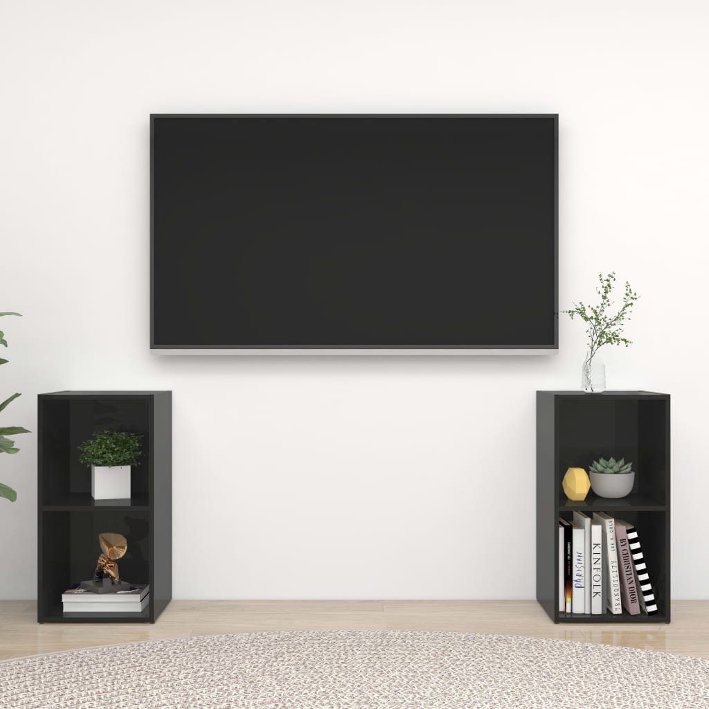 TV Cabinets 2 pcs High Gloss Black 72x35x36.5 cm Engineered Wood
