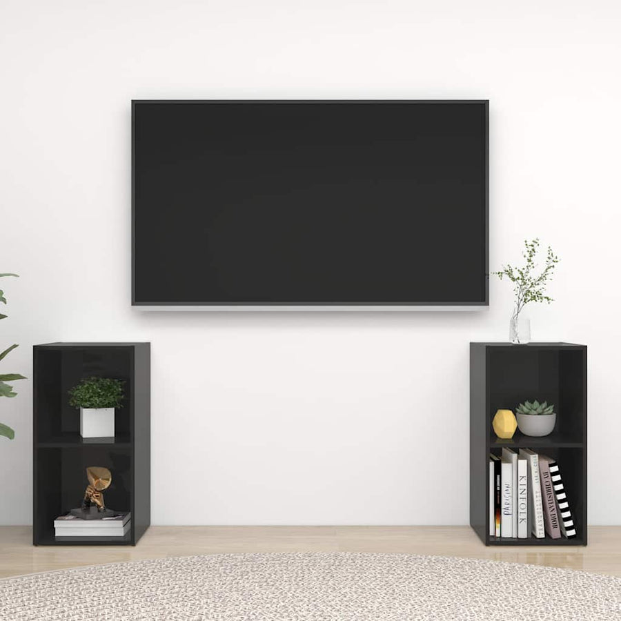 2 Piece TV Cabinet Set High Gloss Black 72x35x36,5 cm Engineered Wood