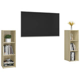 TV Cabinets 2 pcs Sonoma Oak 107x35x37 cm Engineered Wood - Side View