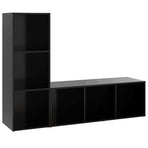 2 Piece TV Cabinet Set Black 107x35x37 cm Engineered Wood