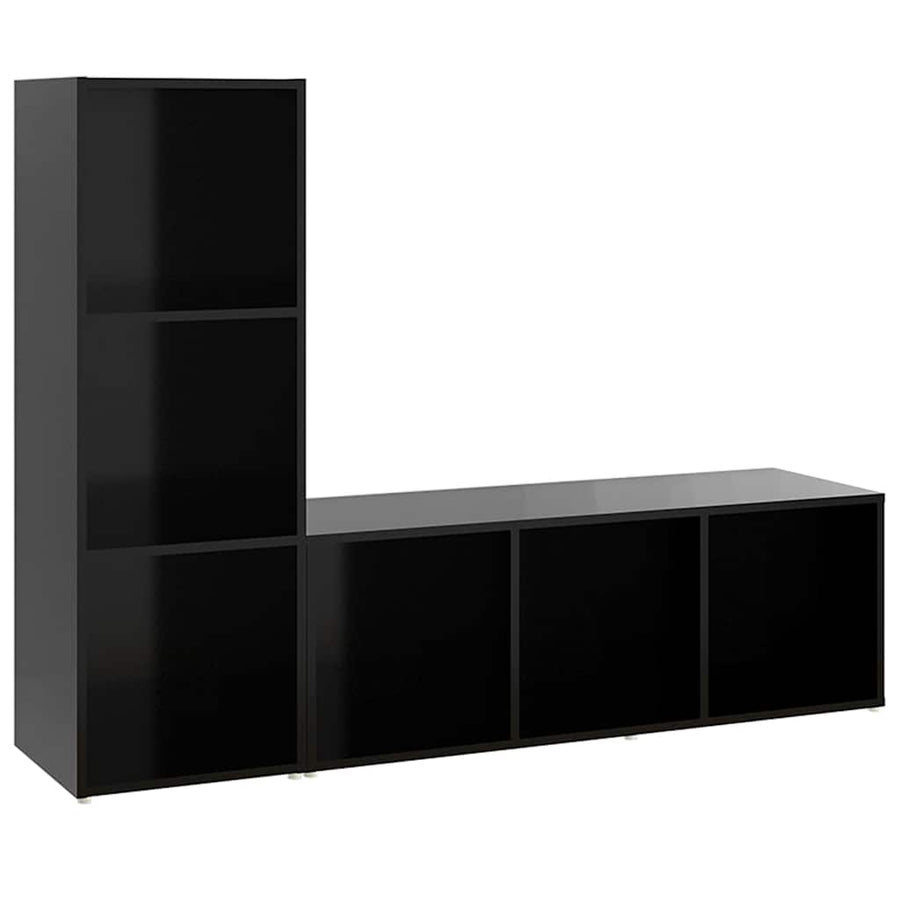 2 Piece TV Cabinet Set Black 107x35x37 cm Engineered Wood