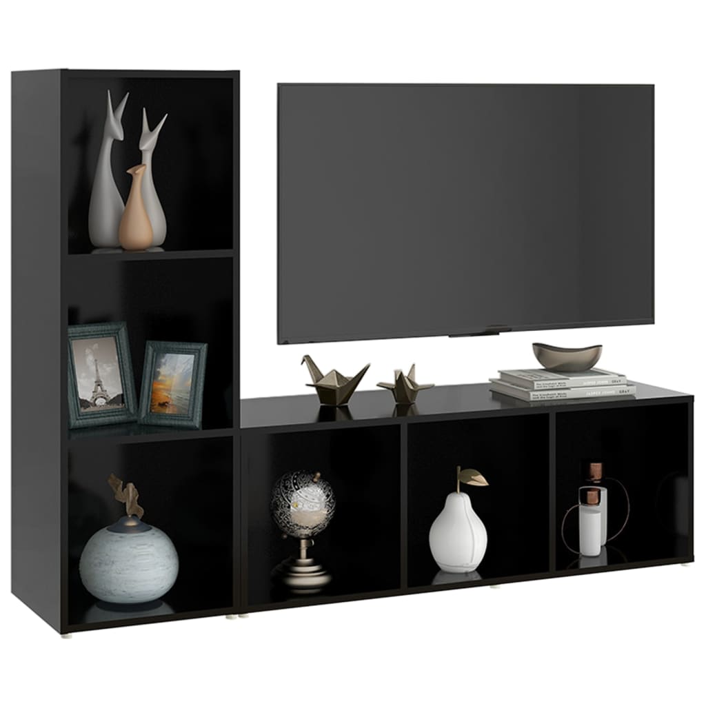 TV Cabinets 2 pcs Black 107x35x37 cm Engineered Wood