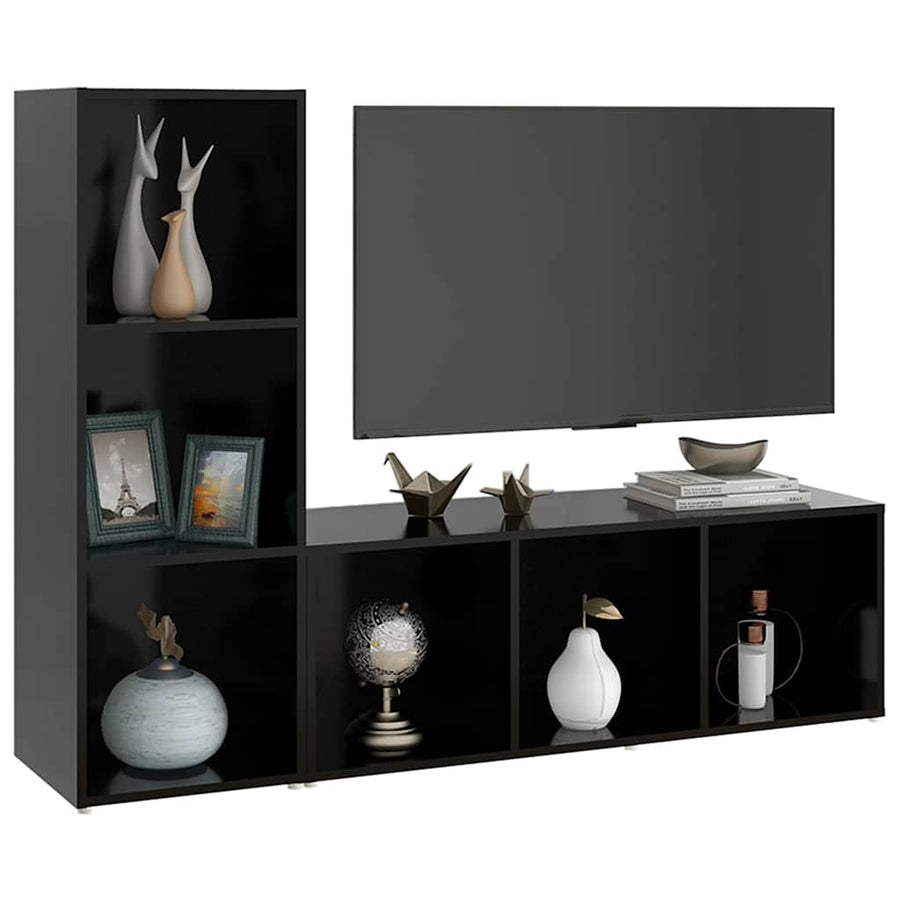 2 Piece TV Cabinet Set Black 107x35x37 cm Engineered Wood