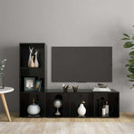 2 Piece TV Cabinet Set Black 107x35x37 cm Engineered Wood