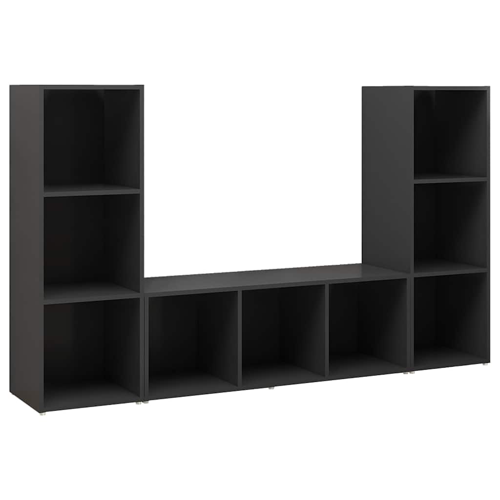 3 Piece TV Cabinet Set Black 107x35x37 cm Engineered Wood