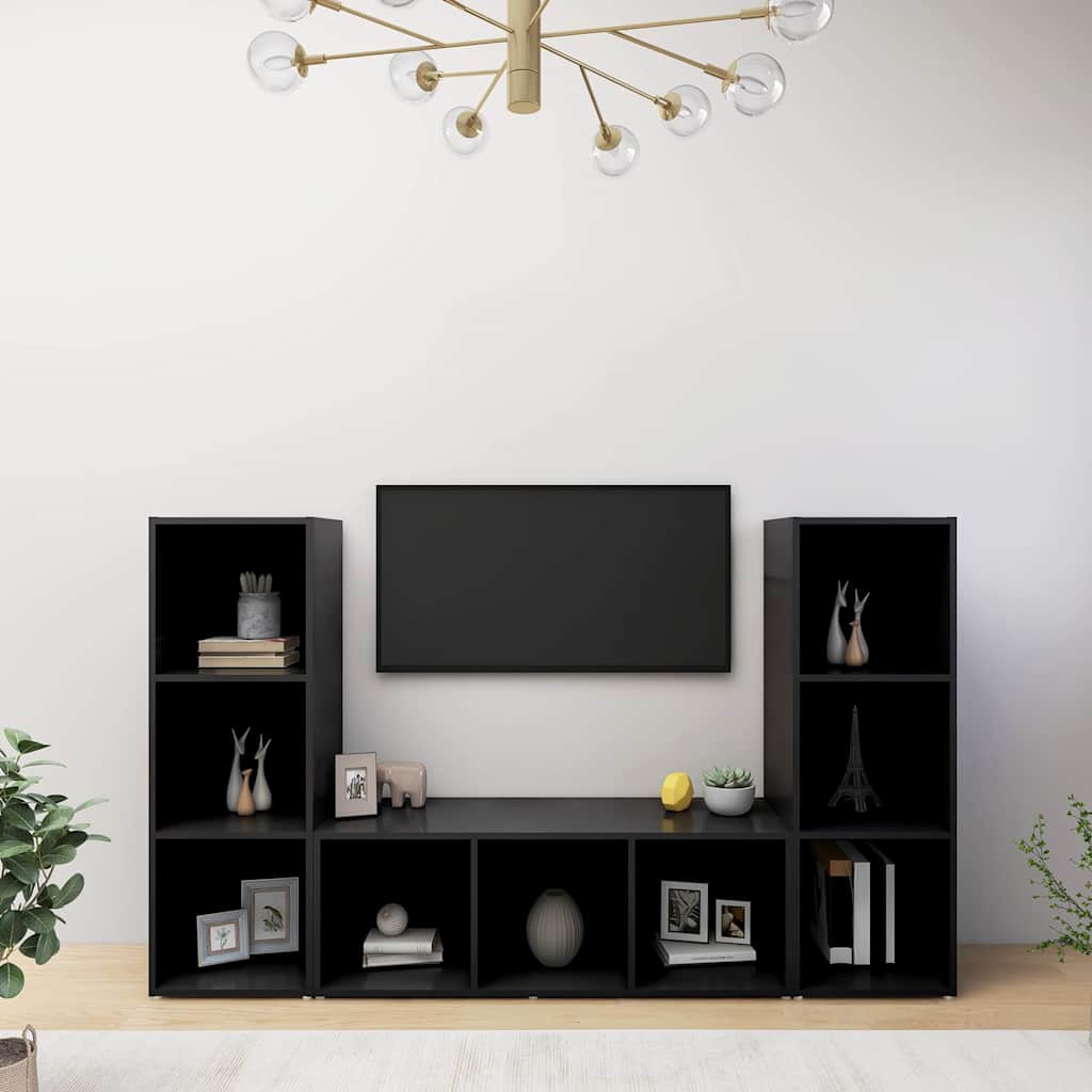 3 Piece TV Cabinet Set Black 107x35x37 cm Engineered Wood