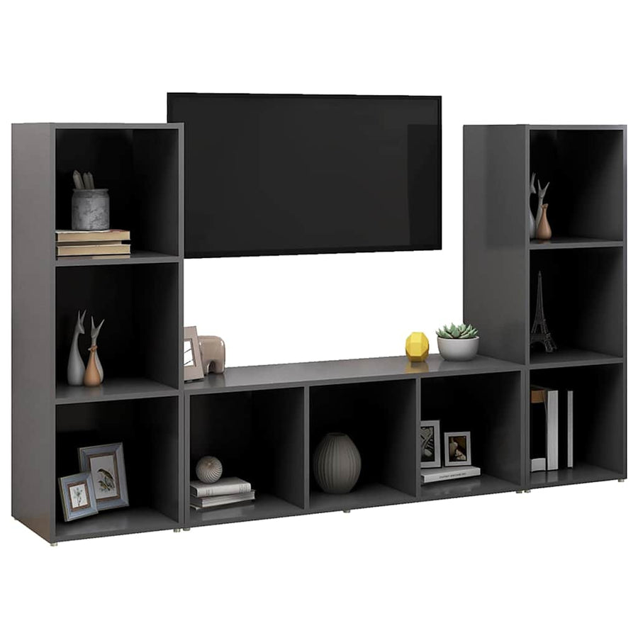 3 Piece TV Cabinet Set Grey 107x35x37 cm Engineered Wood