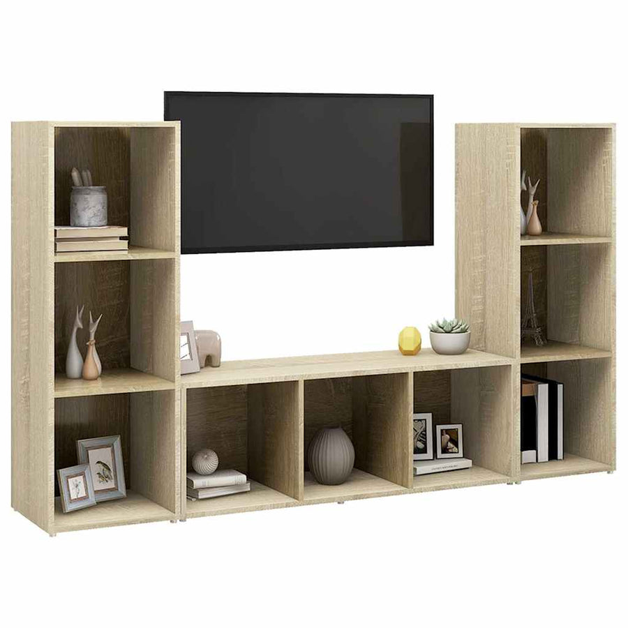 3 Piece TV Cabinet Set Sonoma Oak 107x35x37 cm Engineered Wood
