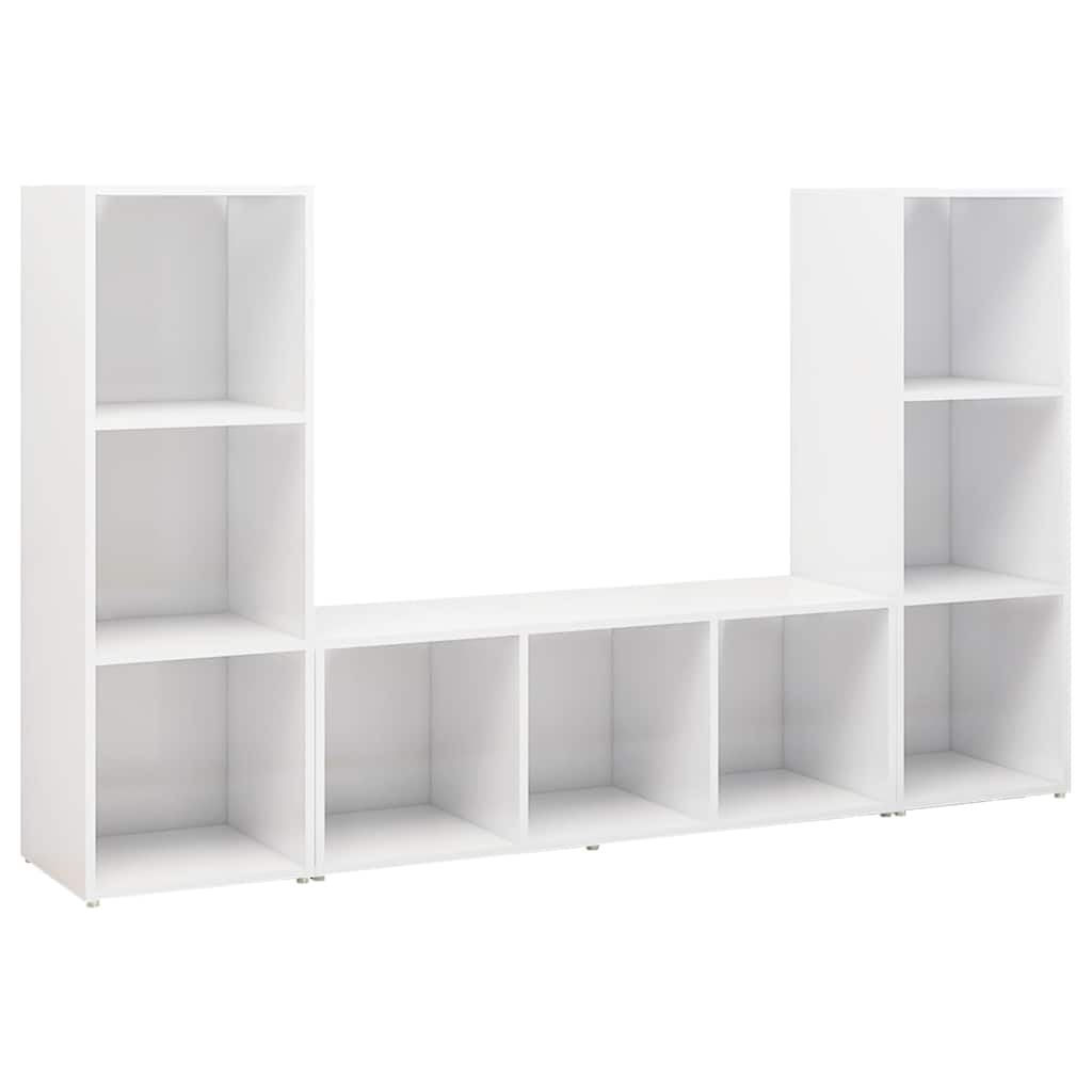 3 Piece TV Cabinet Set High Gloss White 107x35x37 cm Engineered Wood