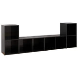 4 Piece TV Cabinet Set High Gloss Black 72x35x36,5 cm Engineered Wood - Front View