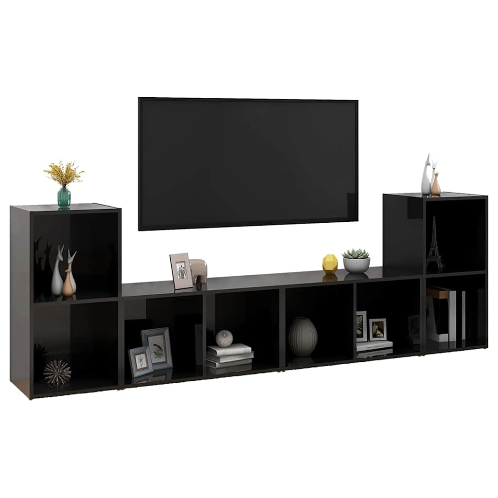4 Piece TV Cabinet Set High Gloss Black 72x35x36,5 cm Engineered Wood