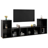 4 Piece TV Cabinet Set High Gloss Black 72x35x36,5 cm Engineered Wood - Side View