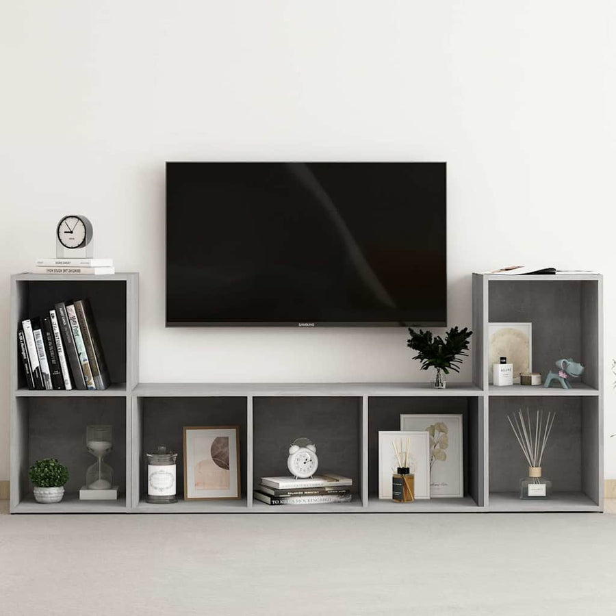 3 Piece TV Cabinet Set Concrete Grey Engineered Wood