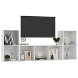 3 Piece TV Cabinet Set High Gloss White Engineered Wood - Side View