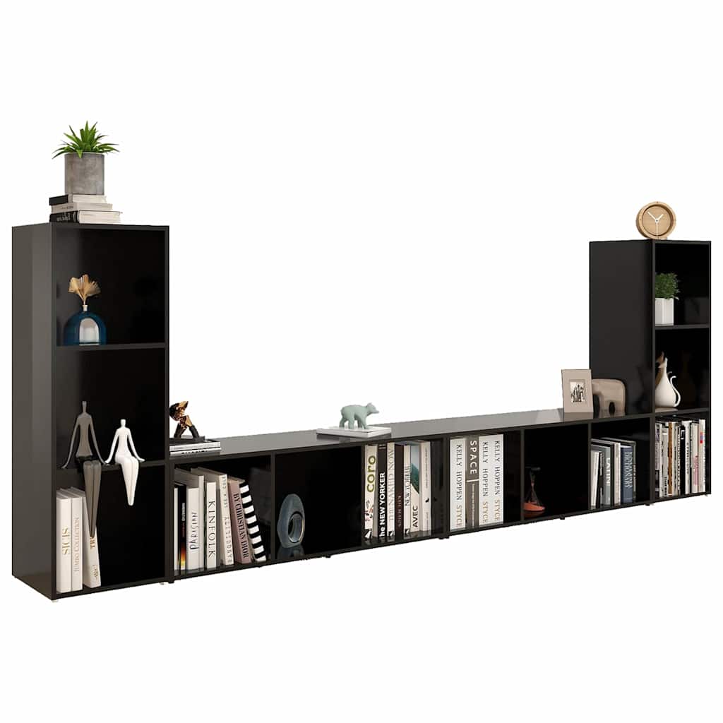 4 Piece TV Cabinet Set Black 107x35x37 cm Engineered Wood