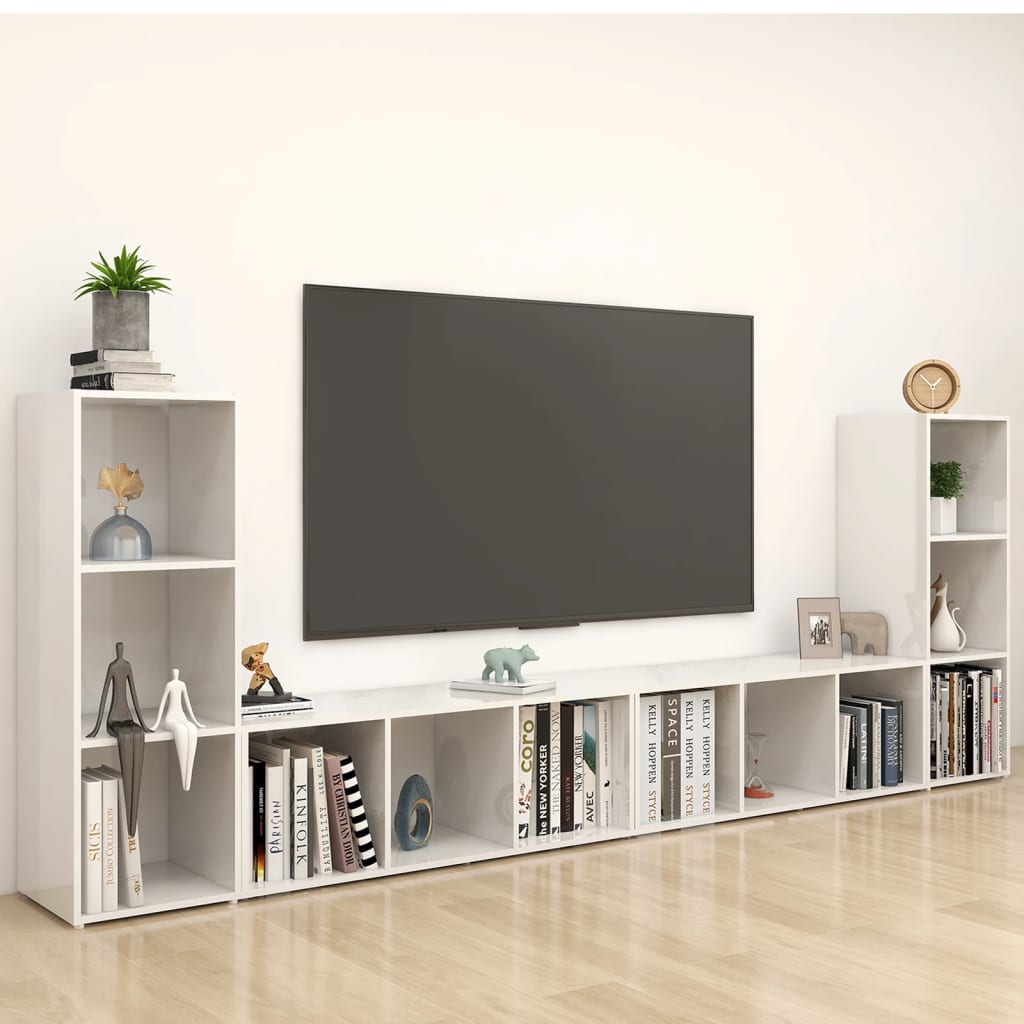 TV Cabinets 4 pcs High Gloss White 107x35x37 cm Engineered Wood