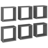 Wall Cube Shelves 6 pcs Grey 30x15x30 cm - Front View