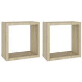 Wall Cube Shelves 2 pcs Sonoma Oak 30x15x30 cm - Front View