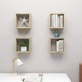 Wall Cube Shelves 4 pcs Sonoma Oak 30x15x30 cm - Side View