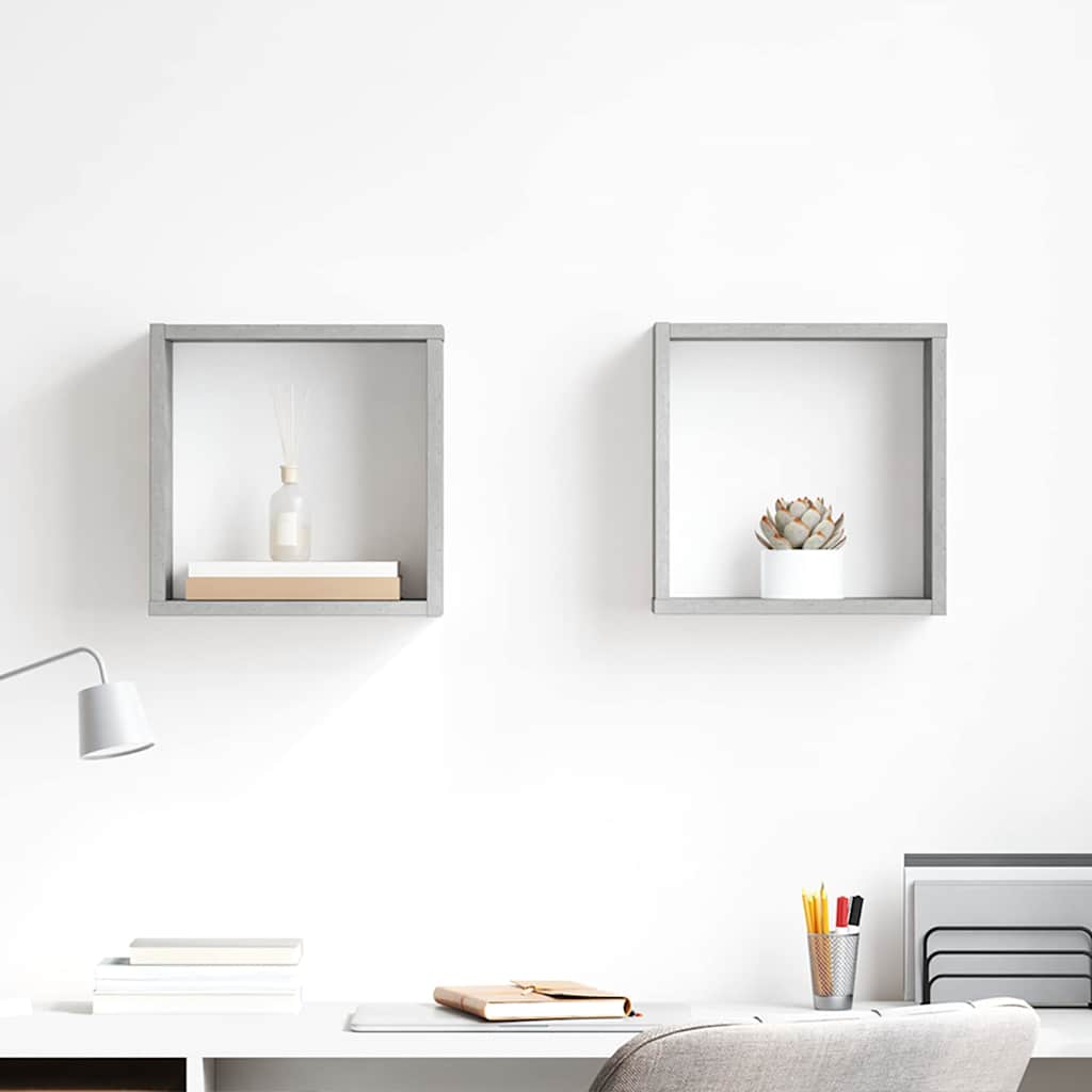 Wall Cube Shelves 2 pcs Concrete Grey 30x15x30 cm