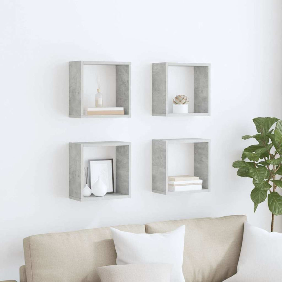Wall Cube Shelves 4 pcs Concrete Grey 30x15x30 cm