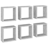 Wall Cube Shelves 6 pcs Concrete Grey 30x15x30 cm - Front View