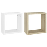 Wall Cube Shelves 2 pcs White and Sonoma Oak 30x15x30 cm - Front View