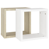 Wall Cube Shelves 2 pcs White and Sonoma Oak 30x15x30 cm - Rear View