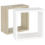 Wall Cube Shelves 2 pcs White and Sonoma Oak 30x15x30 cm - Close-Up Angle