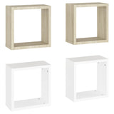 Wall Cube Shelves 4 pcs White and Sonoma Oak 30x15x30 cm - Front View