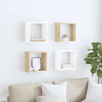 Wall Cube Shelves 4 pcs White and Sonoma Oak 30x15x30 cm