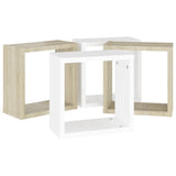 Wall Cube Shelves 4 pcs White and Sonoma Oak 30x15x30 cm - Close-Up Angle