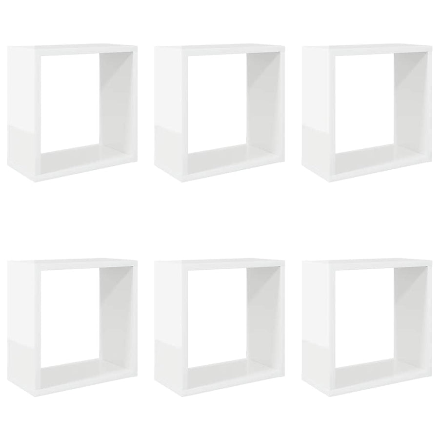 Wall Cube Shelves 6 pcs High Gloss White 30x15x30 cm