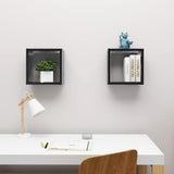 Wall Cube Shelves 2 pcs High Gloss Black 30x15x30 cm - Side View