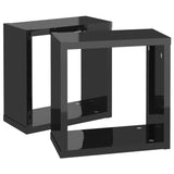 Wall Cube Shelves 2 pcs High Gloss Black 30x15x30 cm - Rear View