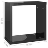 Wall Cube Shelves 2 pcs High Gloss Black 30x15x30 cm - Extra Image