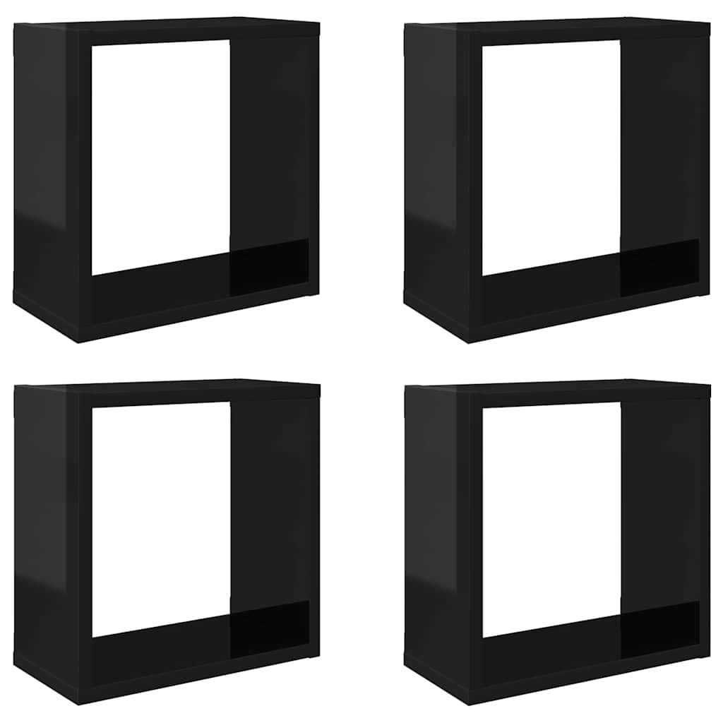 Wall Cube Shelves 4 pcs High Gloss Black 30x15x30 cm