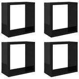Wall Cube Shelves 4 pcs High Gloss Black 30x15x30 cm