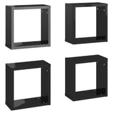 Wall Cube Shelves 4 pcs High Gloss Black 30x15x30 cm - Front View