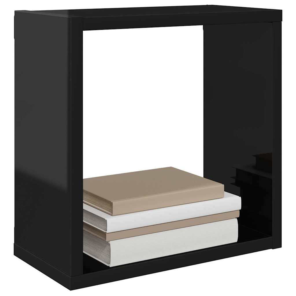 Wall Cube Shelves 4 pcs High Gloss Black 30x15x30 cm