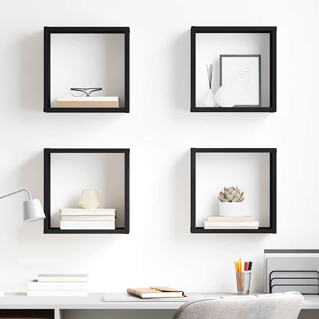 Wall Cube Shelves 4 pcs High Gloss Black 30x15x30 cm