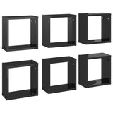 Wall Cube Shelves 6 pcs High Gloss Black 30x15x30 cm
