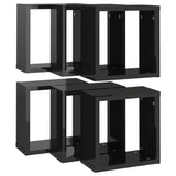 Wall Cube Shelves 6 pcs High Gloss Black 30x15x30 cm - 45-Degree Angle
