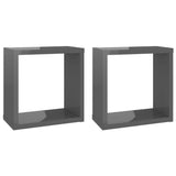 Wall Cube Shelves 2 pcs High Gloss Grey 30x15x30 cm - Front View