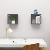 Wall Cube Shelves 2 pcs High Gloss Grey 30x15x30 cm - Side View