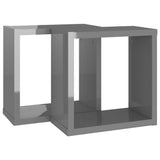 Wall Cube Shelves 2 pcs High Gloss Grey 30x15x30 cm - 45-Degree Angle