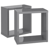 Wall Cube Shelves 2 pcs High Gloss Grey 30x15x30 cm
