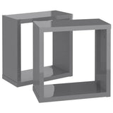 Wall Cube Shelves 2 pcs High Gloss Grey 30x15x30 cm - Rear View