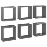 Wall Cube Shelves 6 pcs High Gloss Grey 30x15x30 cm - Front View